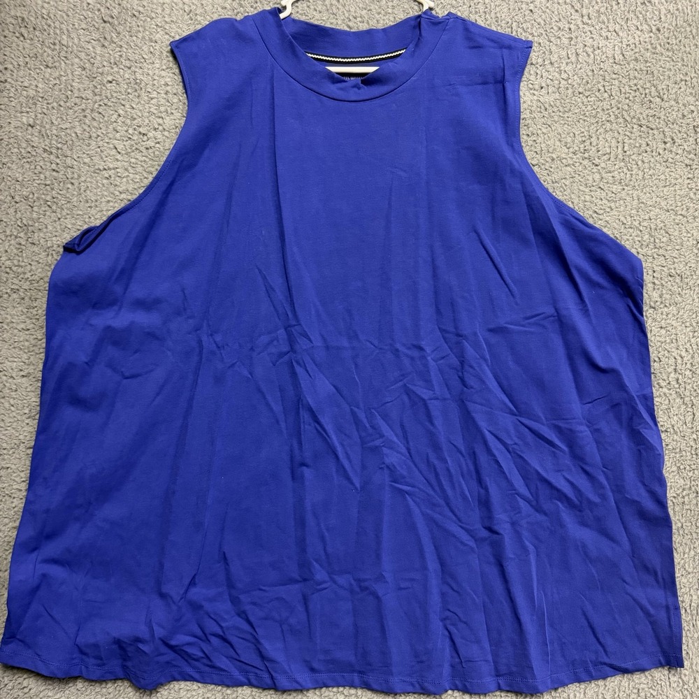 Woman Within Women's 4X Plus Size Blue Mock Neck Sleeveless Tank Top Shirt